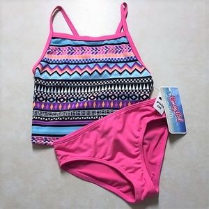 Candy Girl Multi Color Geometric Print Tankini Bathing Suit Set Childs XS NWT